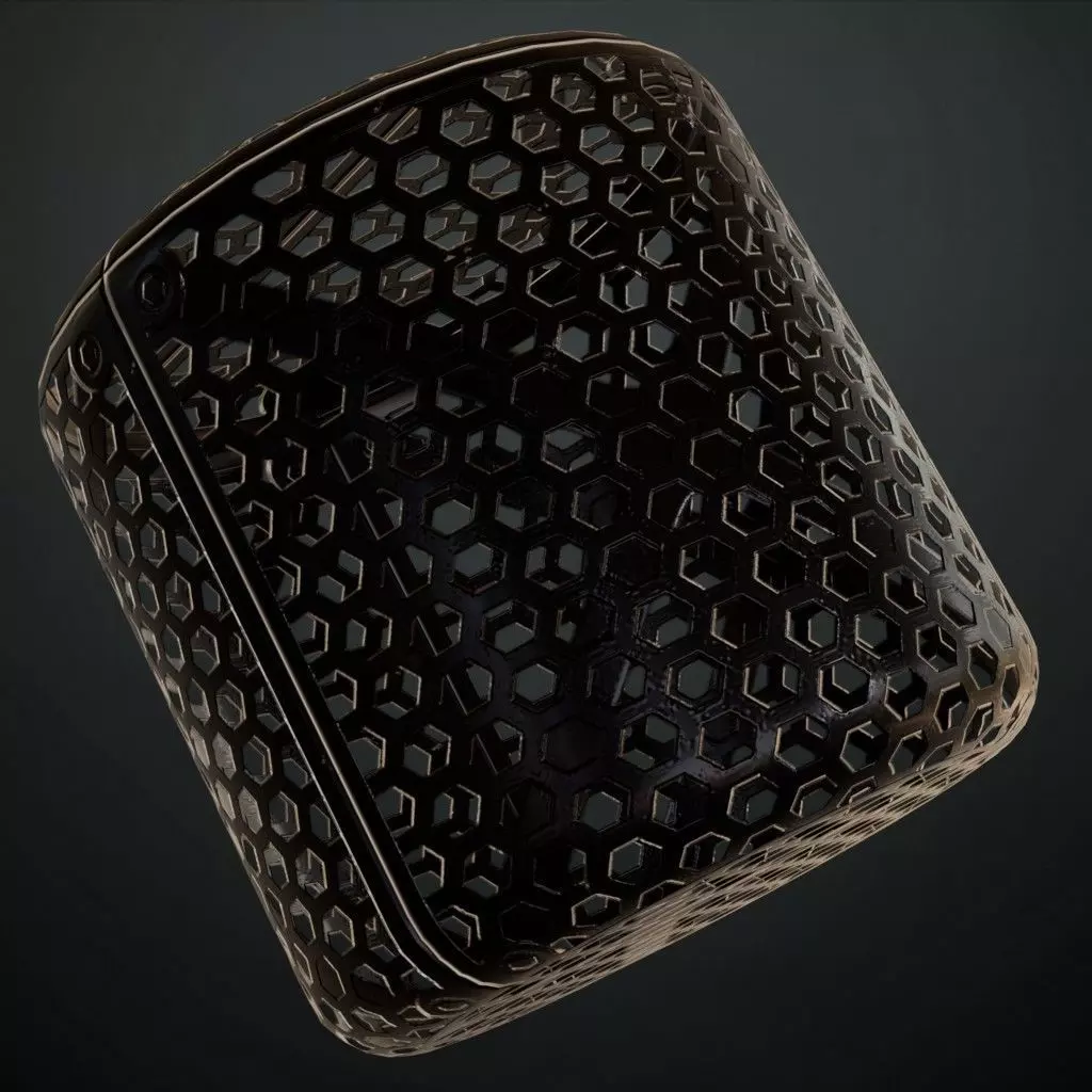 Dark Perforated Hexagonal Metal Panel PBR SEAMLESS Texture_1