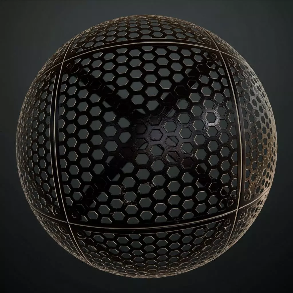 Dark Perforated Hexagonal Metal Panel PBR SEAMLESS Texture_0