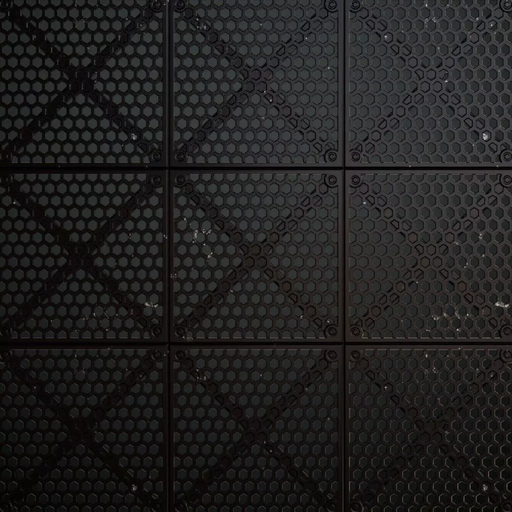 Dark Perforated Hexagonal Metal Panel PBR SEAMLESS Texture_2