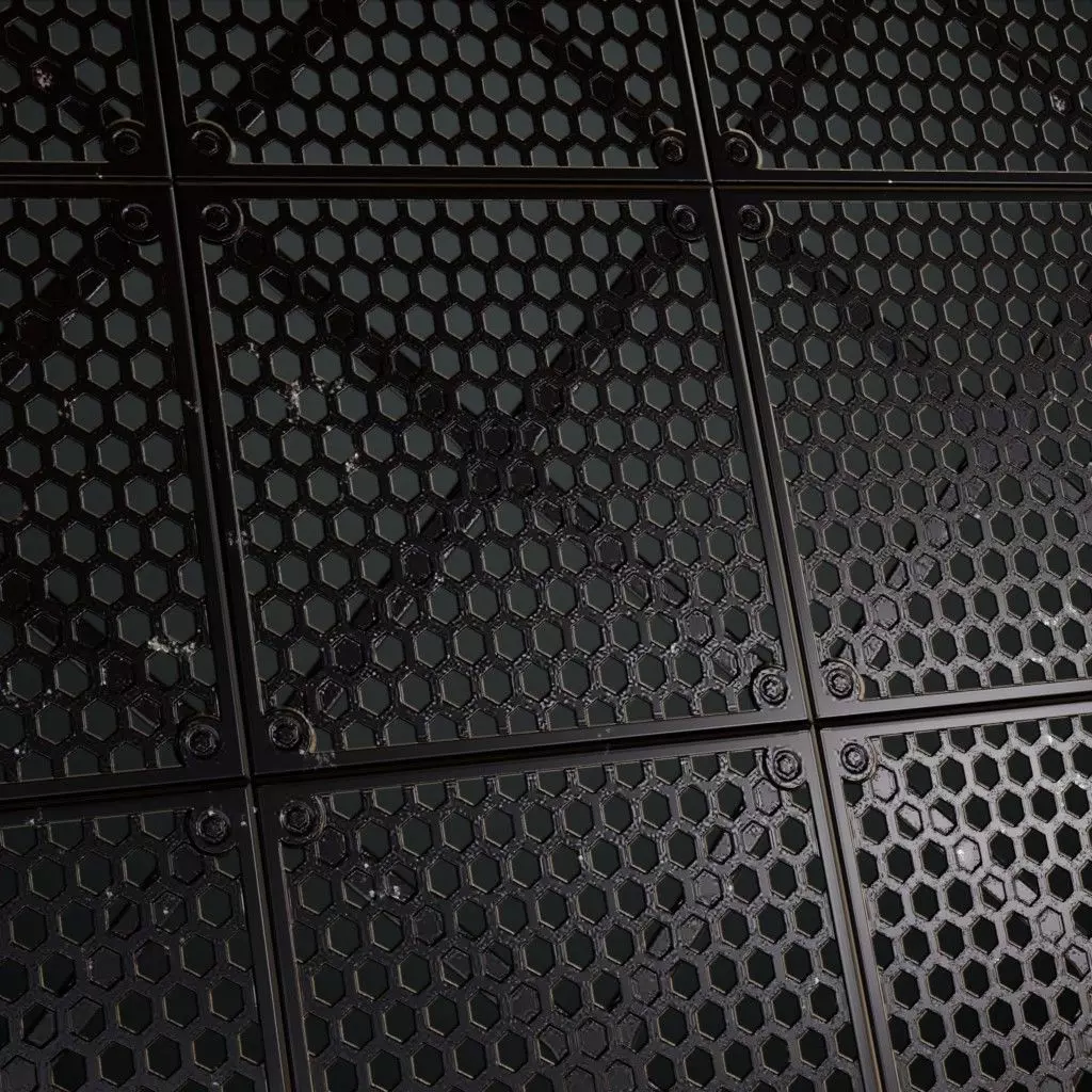 Dark Perforated Hexagonal Metal Panel PBR SEAMLESS Texture_3