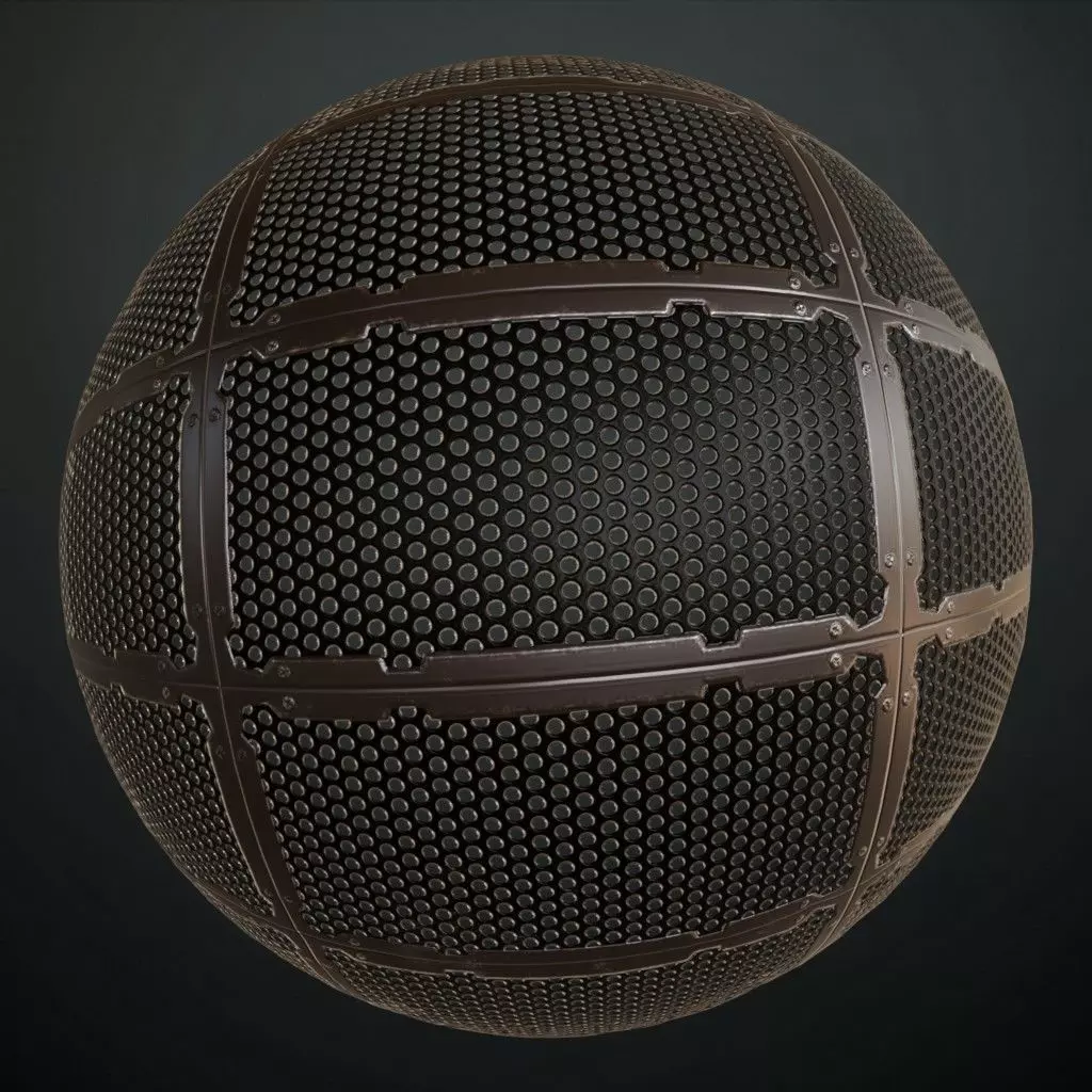Dark Perforated Round Mesh Panel PBR SEAMLESS Texture_0