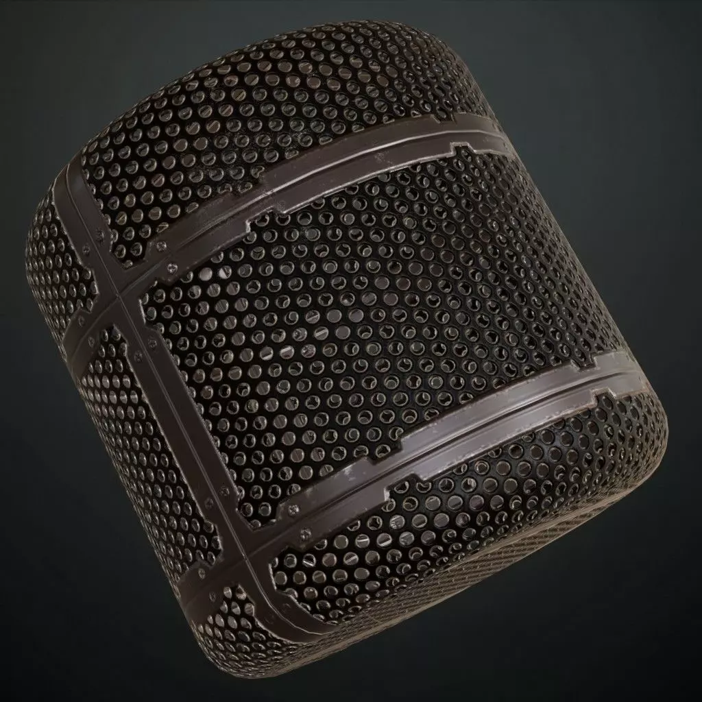 Dark Perforated Round Mesh Panel PBR SEAMLESS Texture_1