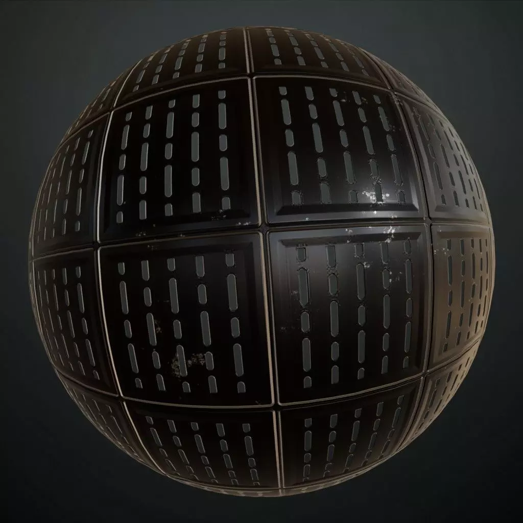 Dark Perforated Square Metal Panel PBR SEAMLESS Texture_0