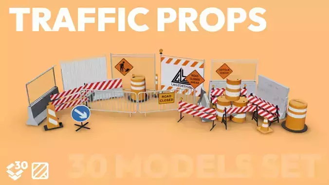 Traffic Props and Barricades Set