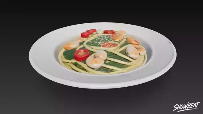 Shrimp and Spinach Spaghetti Low-poly 3D model 7