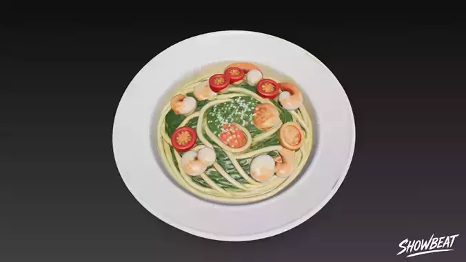Shrimp and Spinach Spaghetti Low-poly 3D model 3