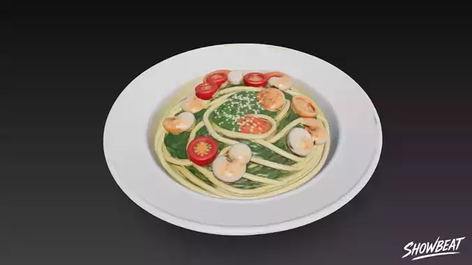 Shrimp and Spinach Spaghetti Low-poly 3D model 6