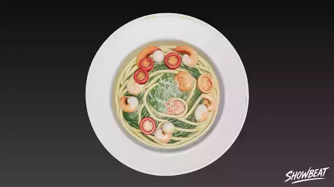 Shrimp and Spinach Spaghetti Low-poly 3D model 5