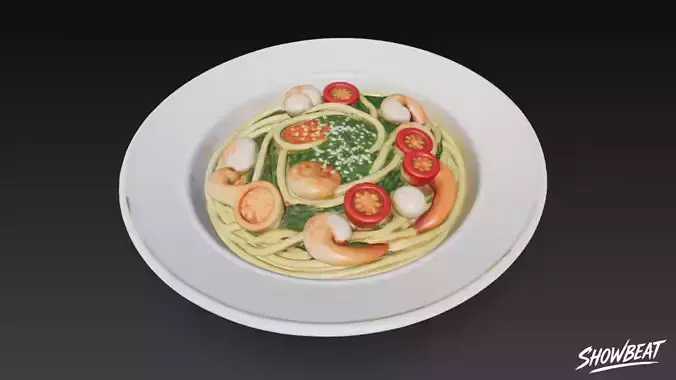 Shrimp and Spinach Spaghetti Low-poly 3D model 2