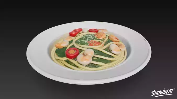 Shrimp and Spinach Spaghetti Low-poly 3D model 4