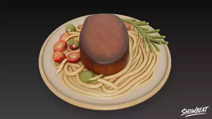 Steak on Spaghetti Low-poly 3D model 6