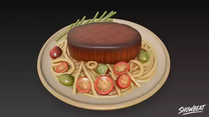 Steak on Spaghetti Low-poly 3D model 5