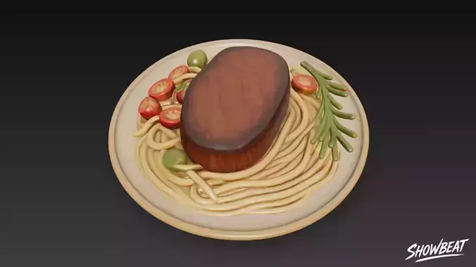 Steak on Spaghetti Low-poly 3D model 4