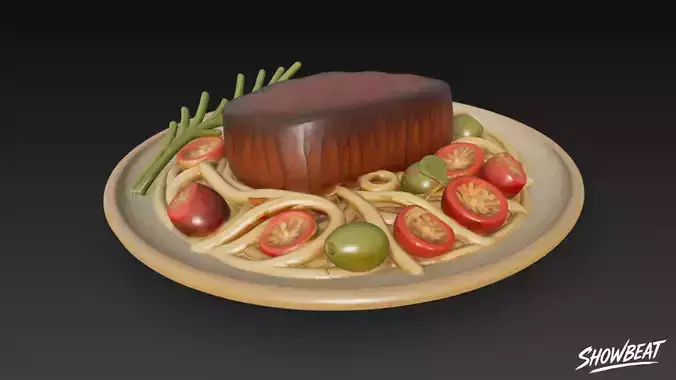 Steak on Spaghetti Low-poly 3D model 7