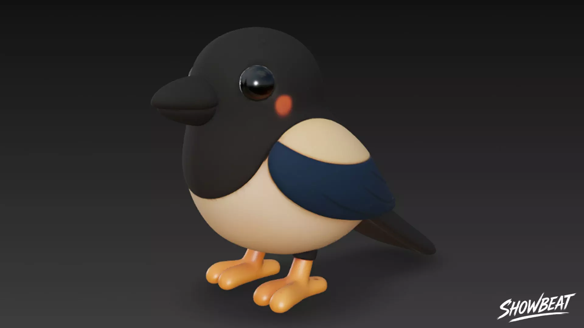 Cartoon Plush Magpie Low-poly 3D model_1