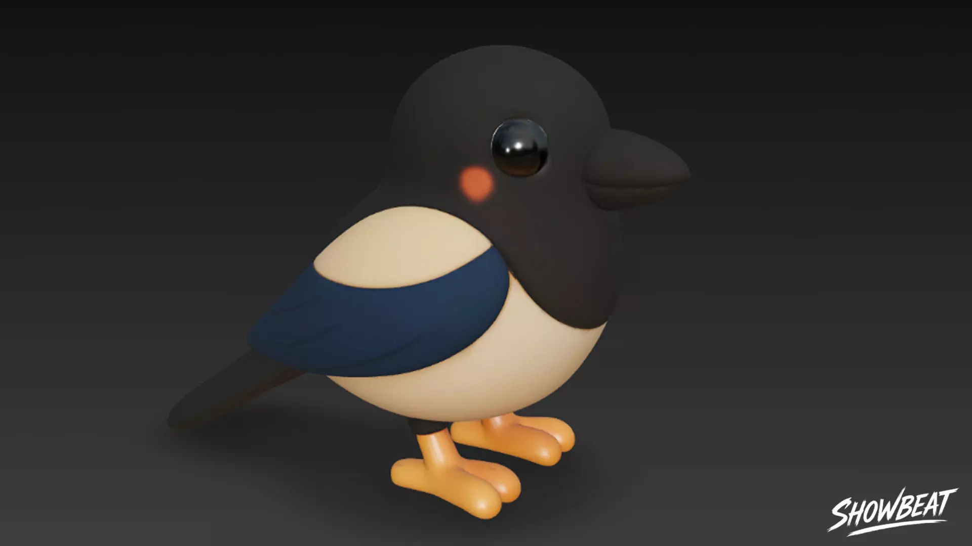 Cartoon Plush Magpie Low-poly 3D model_3
