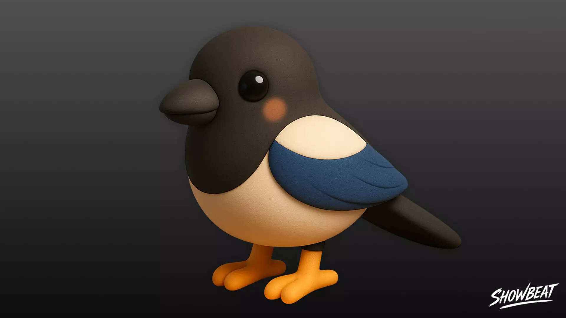 Cartoon Plush Magpie Low-poly 3D model_0