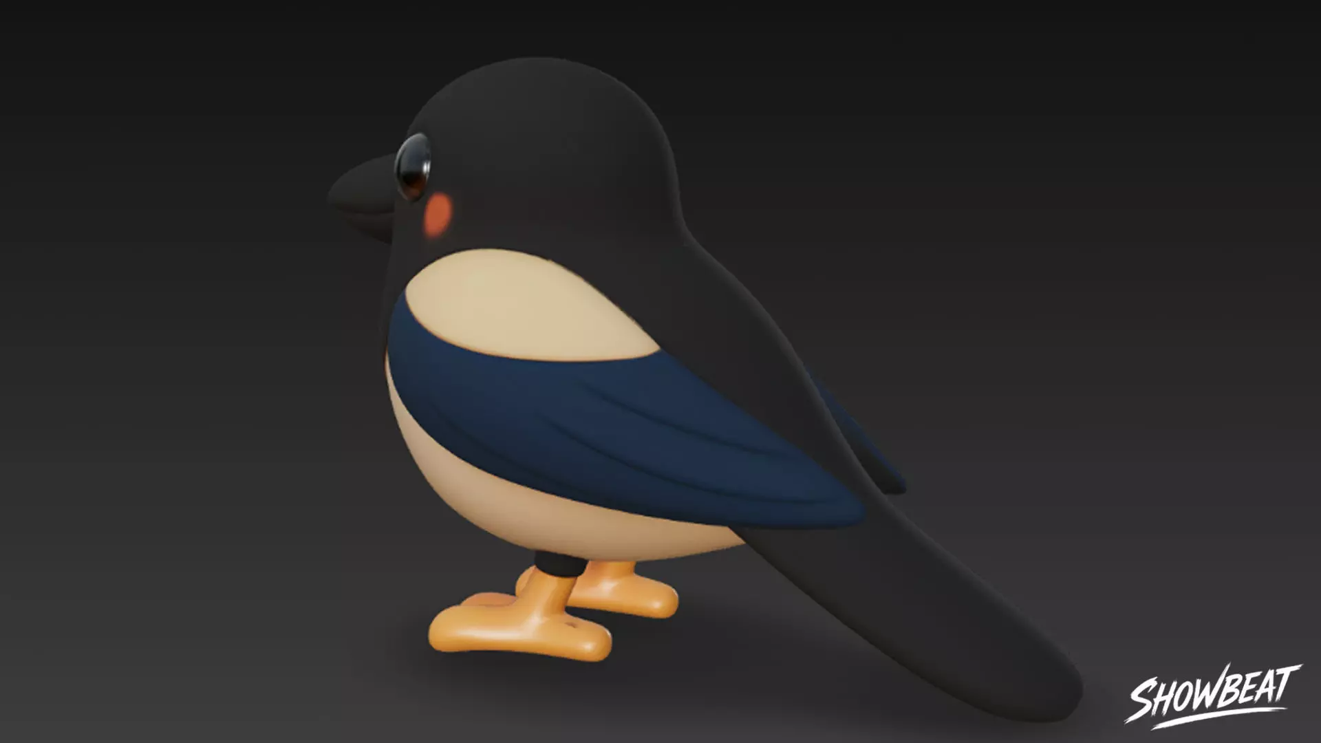 Cartoon Plush Magpie Low-poly 3D model_5