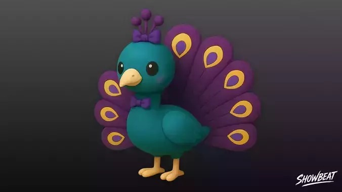 Cartoon Plush Peacock Low-poly 3D model