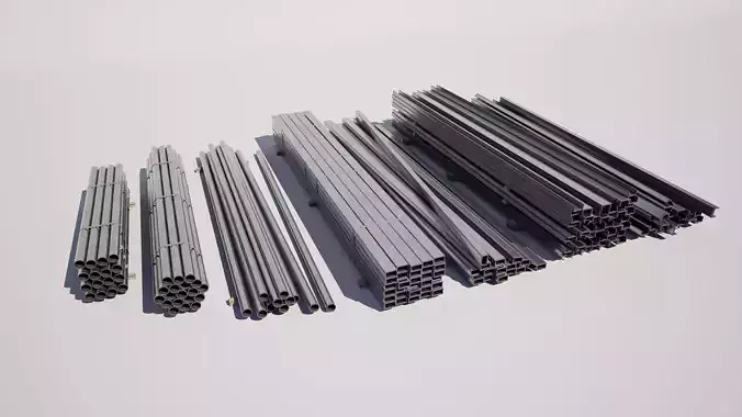 Industrial Steel Beams Pipes Stack Pack