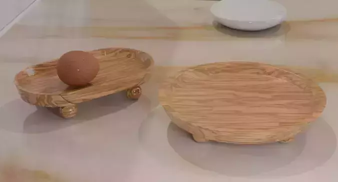 Wooden Serving Platter Set  2 Unique Patterns Natural Tableware