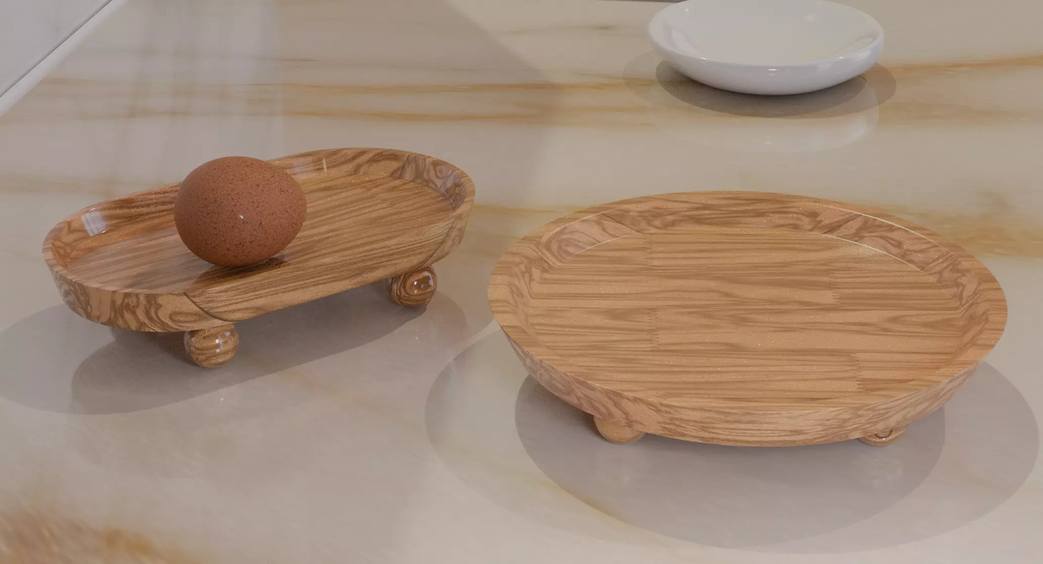 Wooden Serving Platter Set 2 Unique Patterns Natural Tableware Low-poly 3D model
