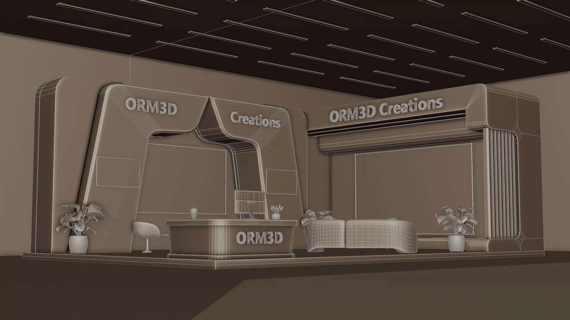 Futuristic Wood Exhibition Booth Design Blender 3D Model 3D model_8