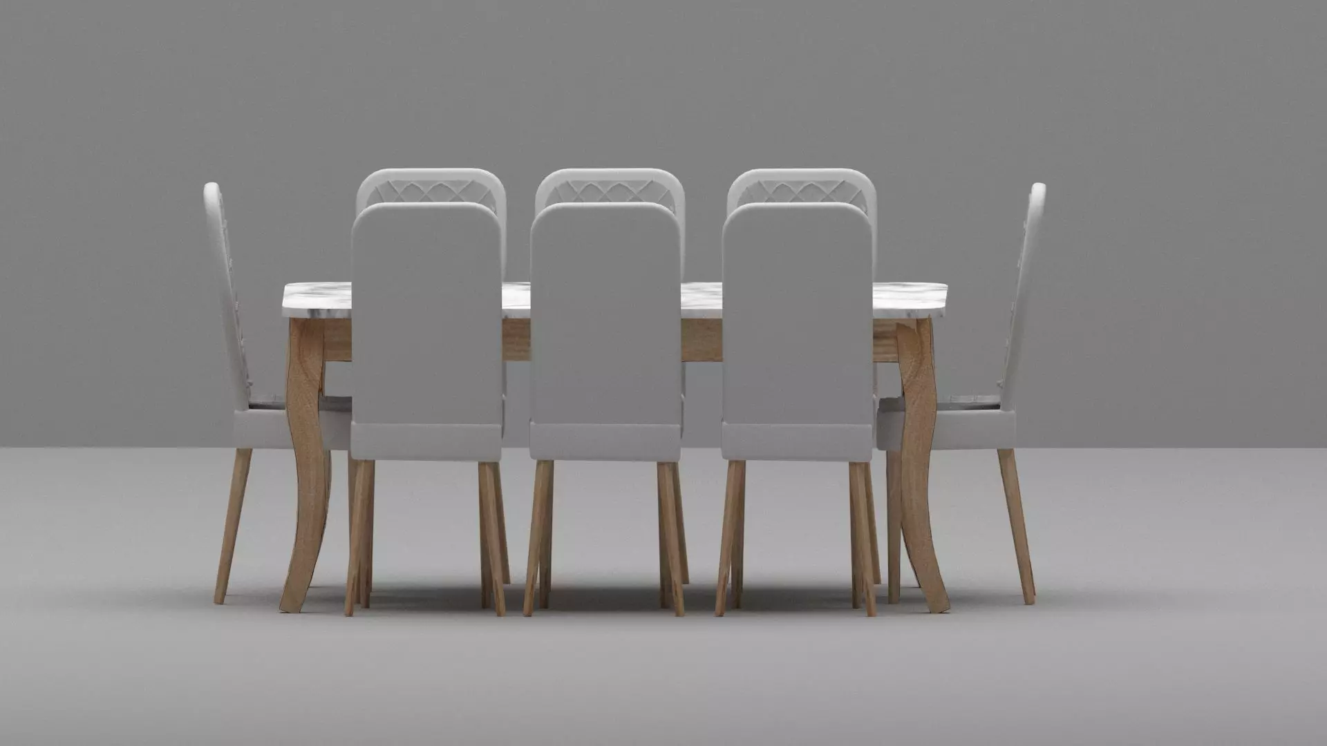 Modern Marble Dining Table Set with 8 Upholstered Chairs 3D model_1