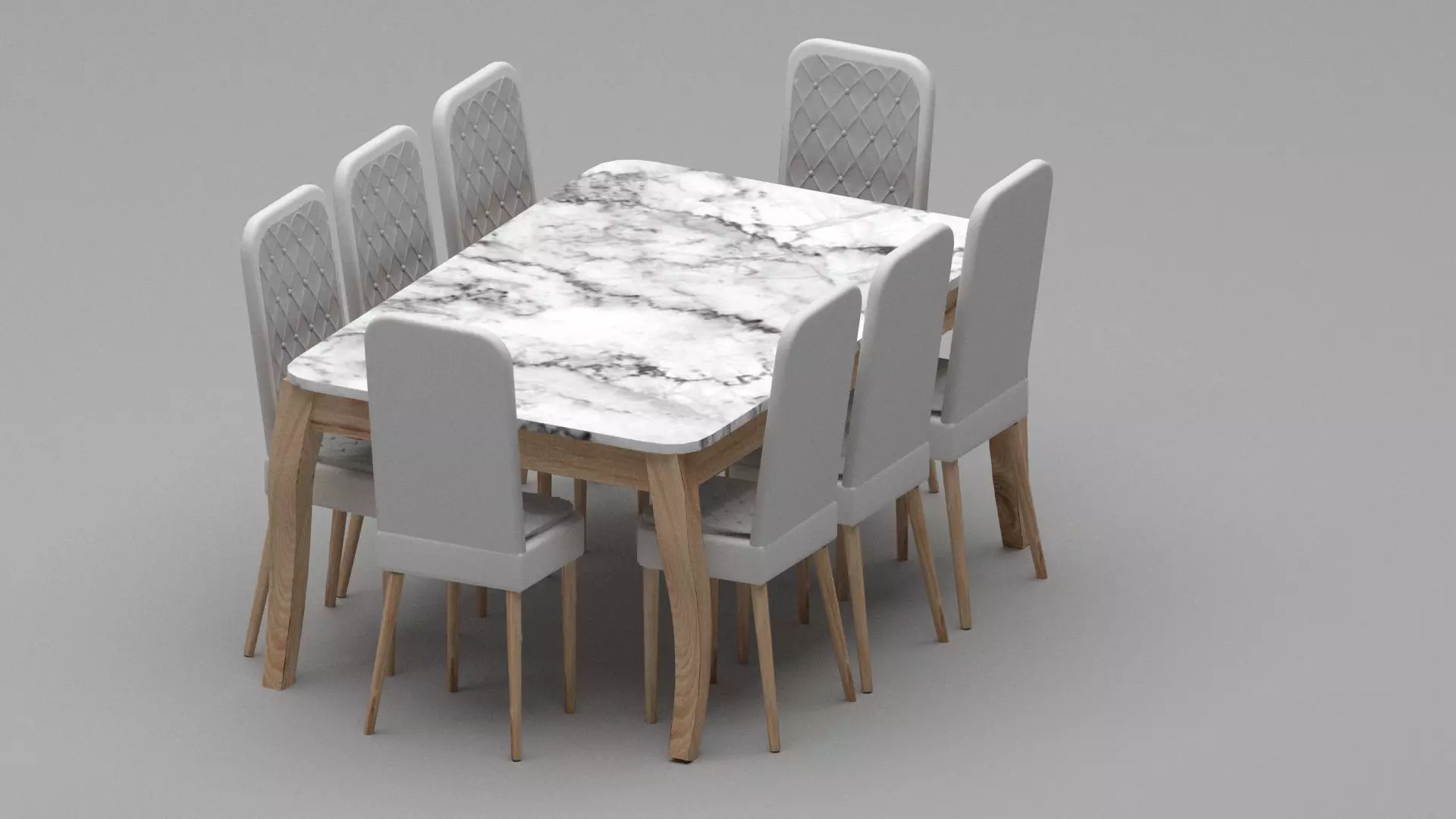 Modern Marble Dining Table Set with 8 Upholstered Chairs 3D model_0