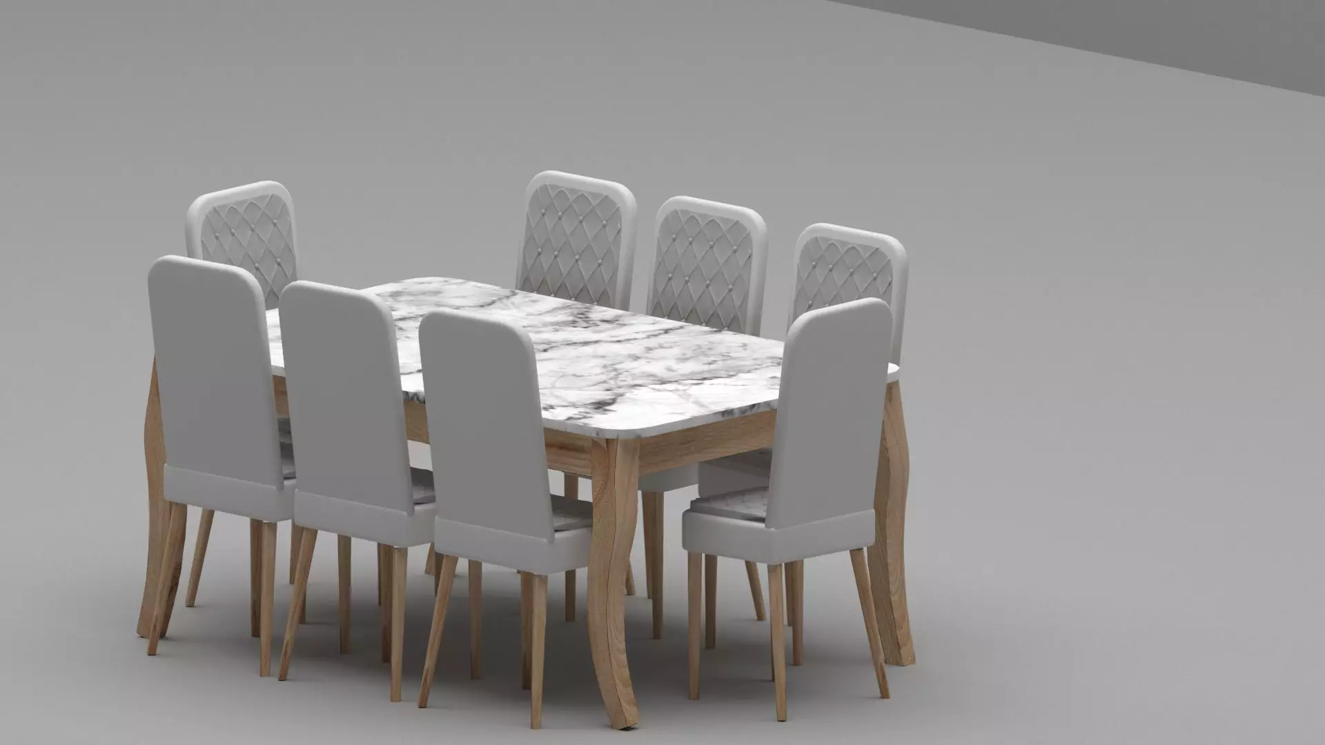 Modern Marble Dining Table Set with 8 Upholstered Chairs 3D model_5