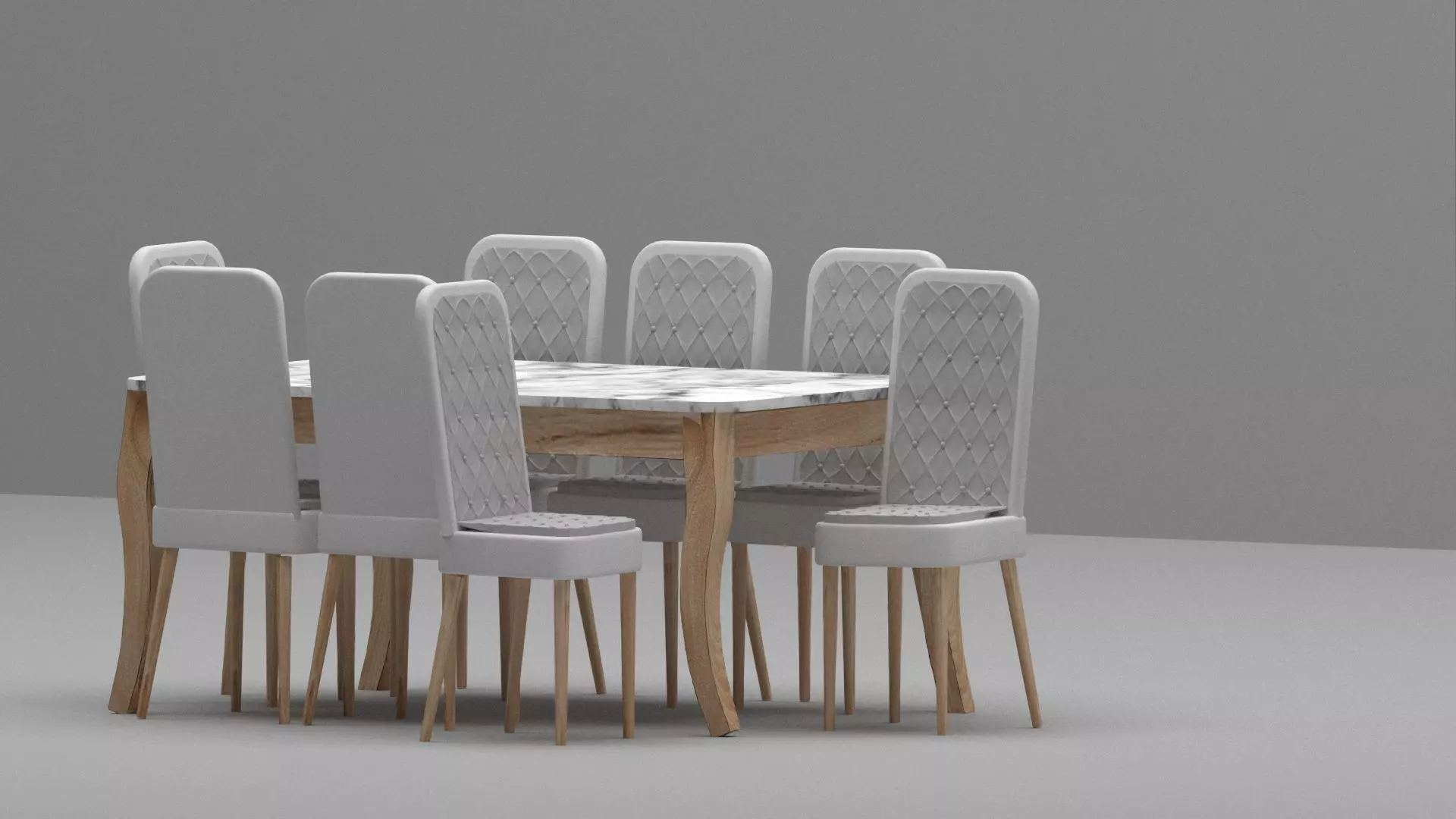 Modern Marble Dining Table Set with 8 Upholstered Chairs 3D model_4