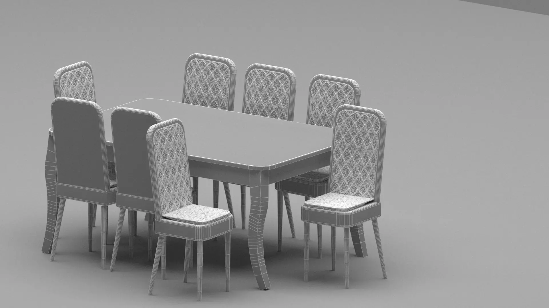 Modern Marble Dining Table Set with 8 Upholstered Chairs 3D model_6
