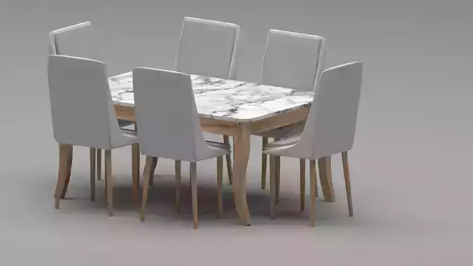 Modern Marble Dining Table Set with 6 Upholstered Chairs