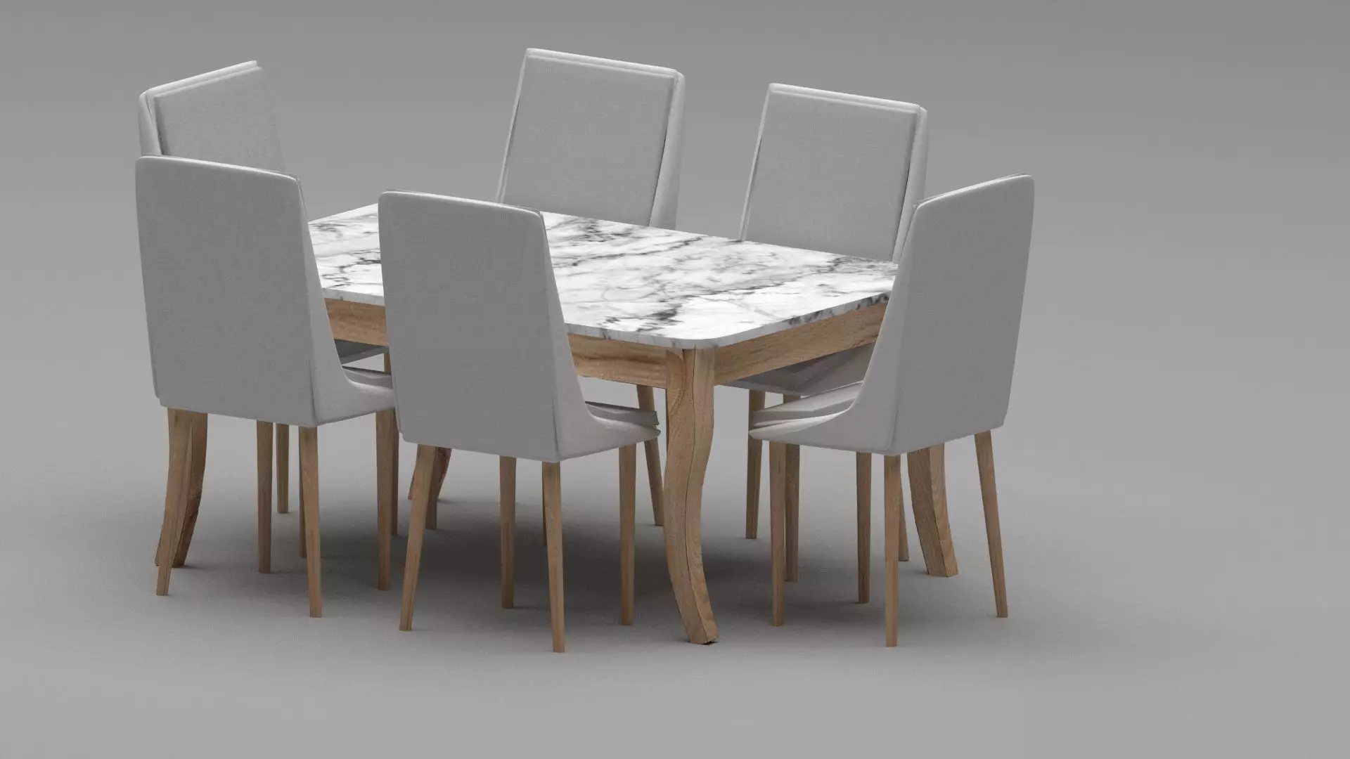 Modern Marble Dining Table Set with 6 Upholstered Chairs 3D model_0