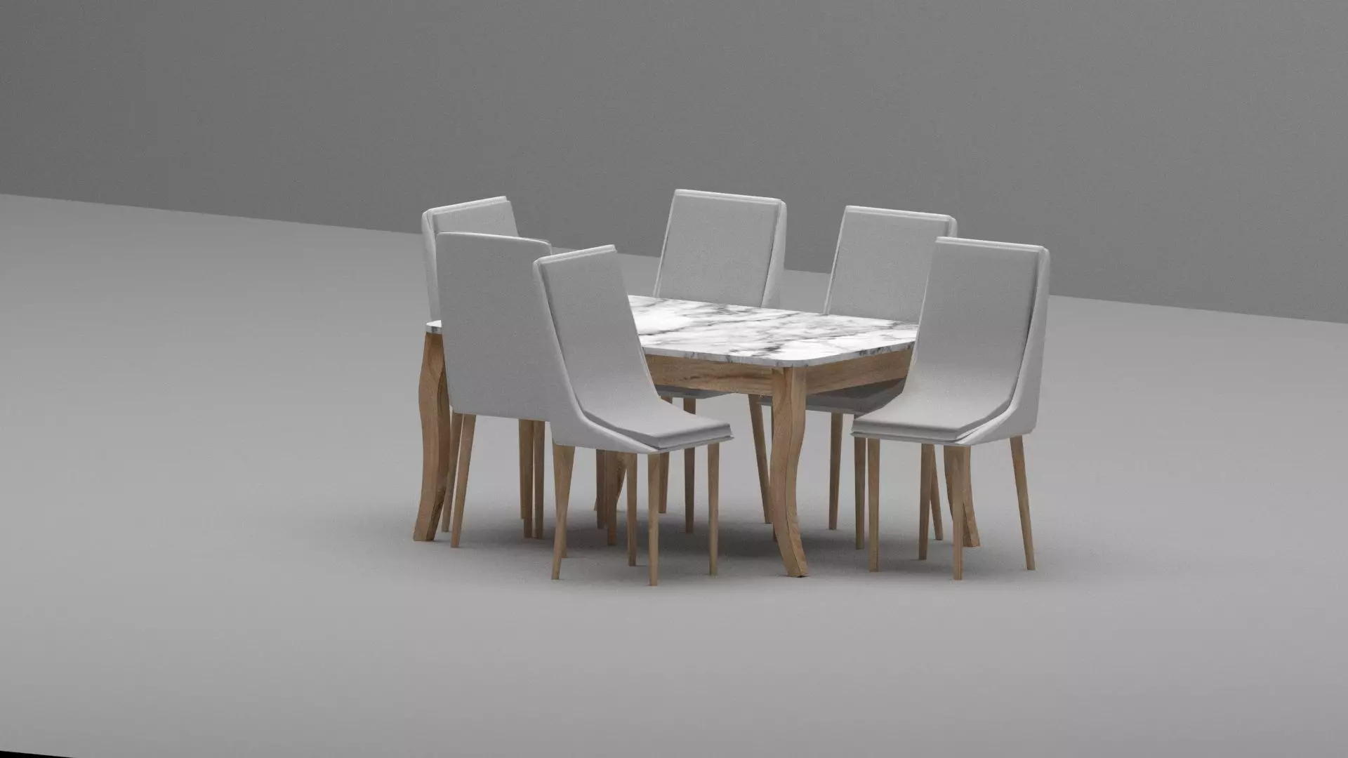 Modern Marble Dining Table Set with 6 Upholstered Chairs 3D model_5