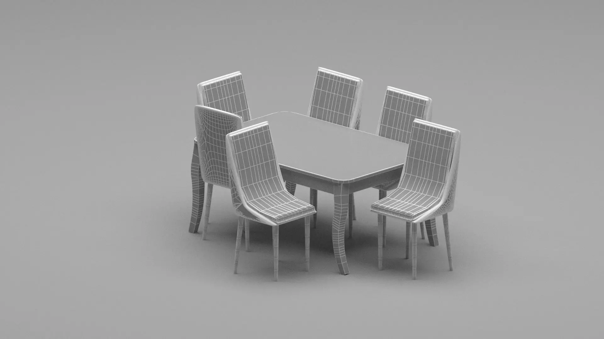 Modern Marble Dining Table Set with 6 Upholstered Chairs 3D model_6