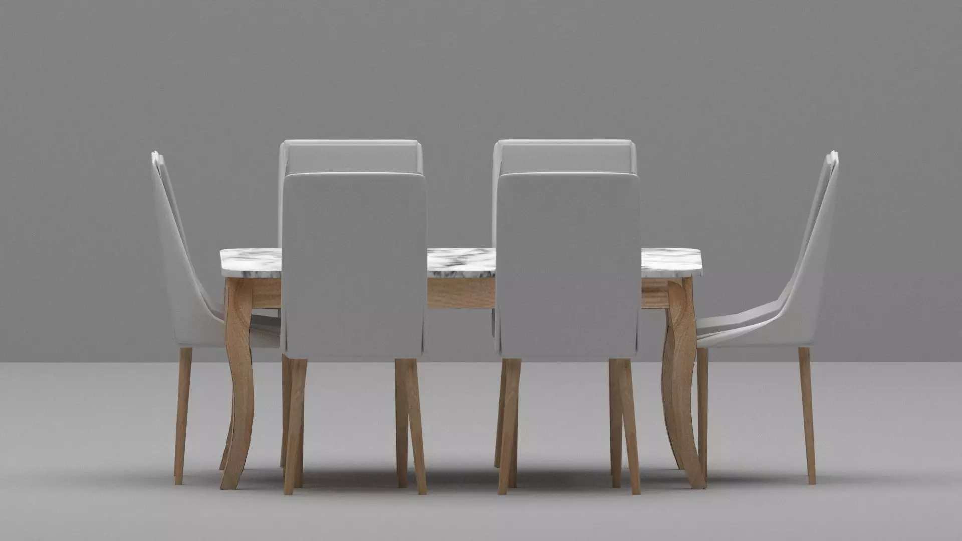 Modern Marble Dining Table Set with 6 Upholstered Chairs 3D model_2