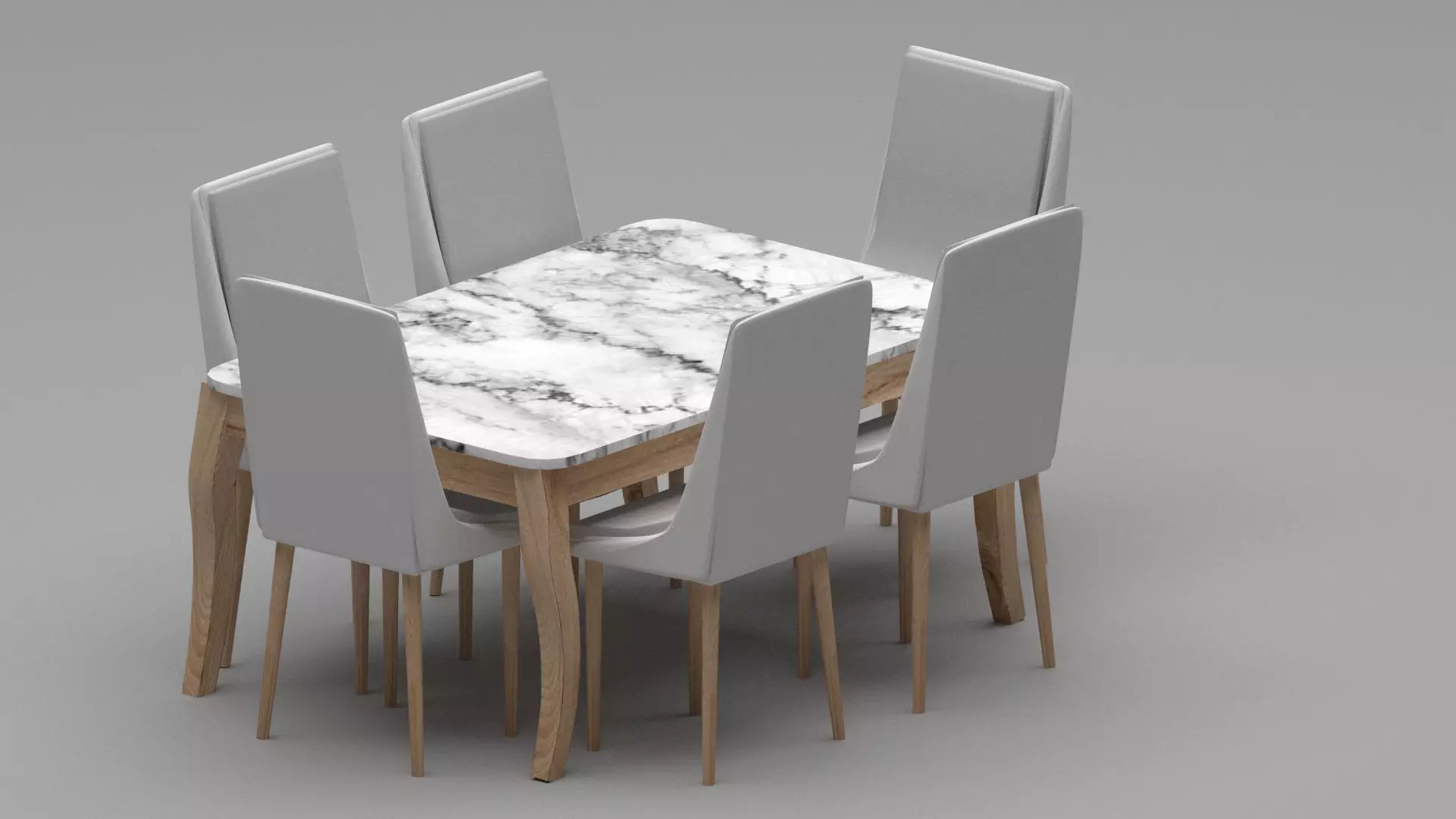 Modern Marble Dining Table Set with 6 Upholstered Chairs 3D model_1