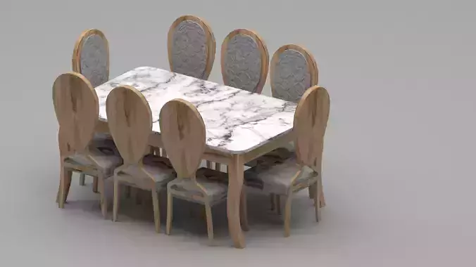 Classic Marble Dining Table Set with 8 Round-Back  Chairs