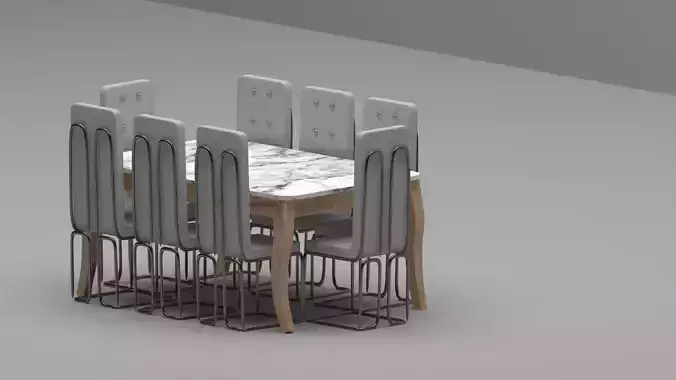 Modern Industrial Marble Dining Table Set with 8  Chairs