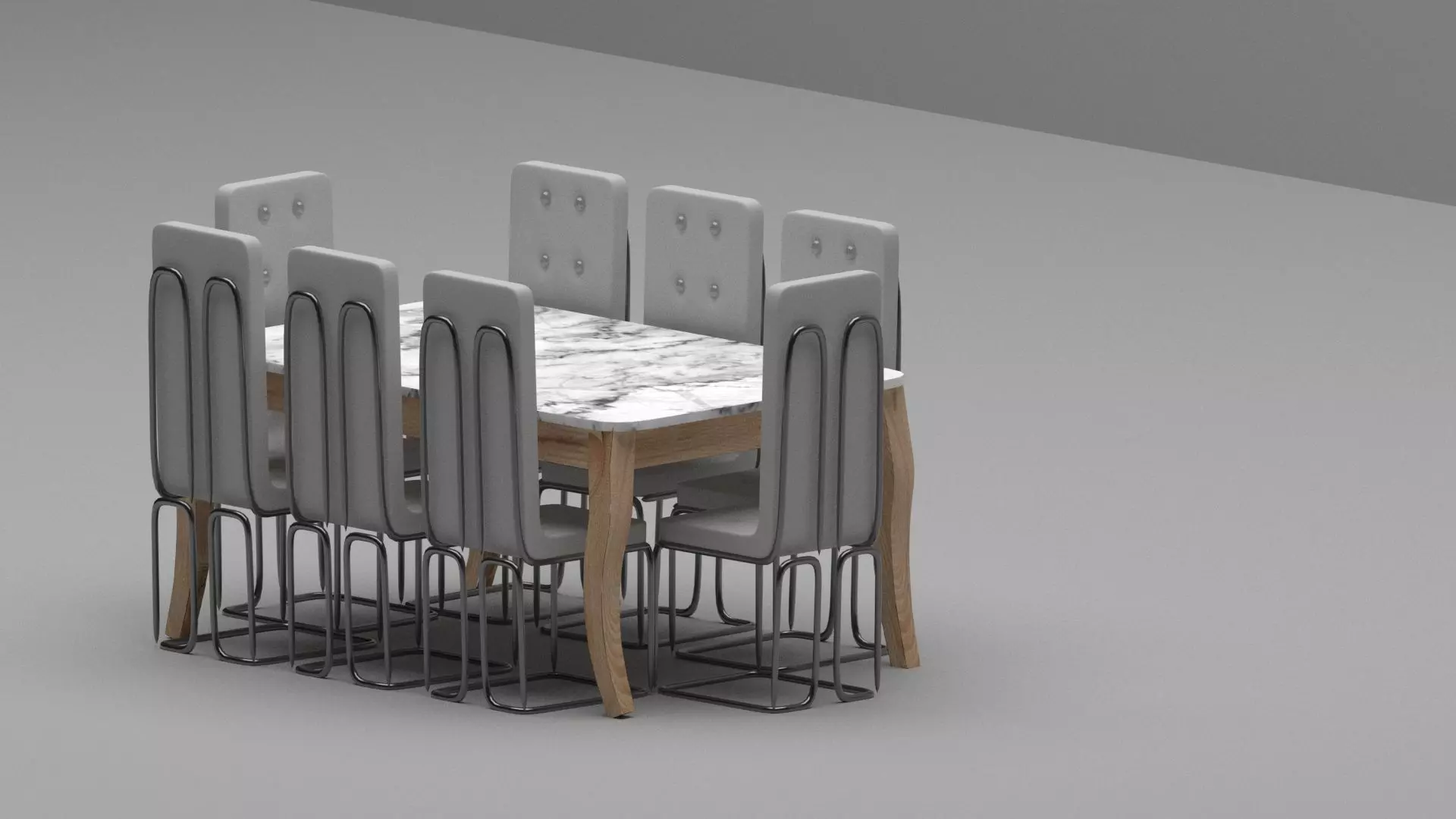 Modern Industrial Marble Dining Table Set with 8  Chairs 3D model_0