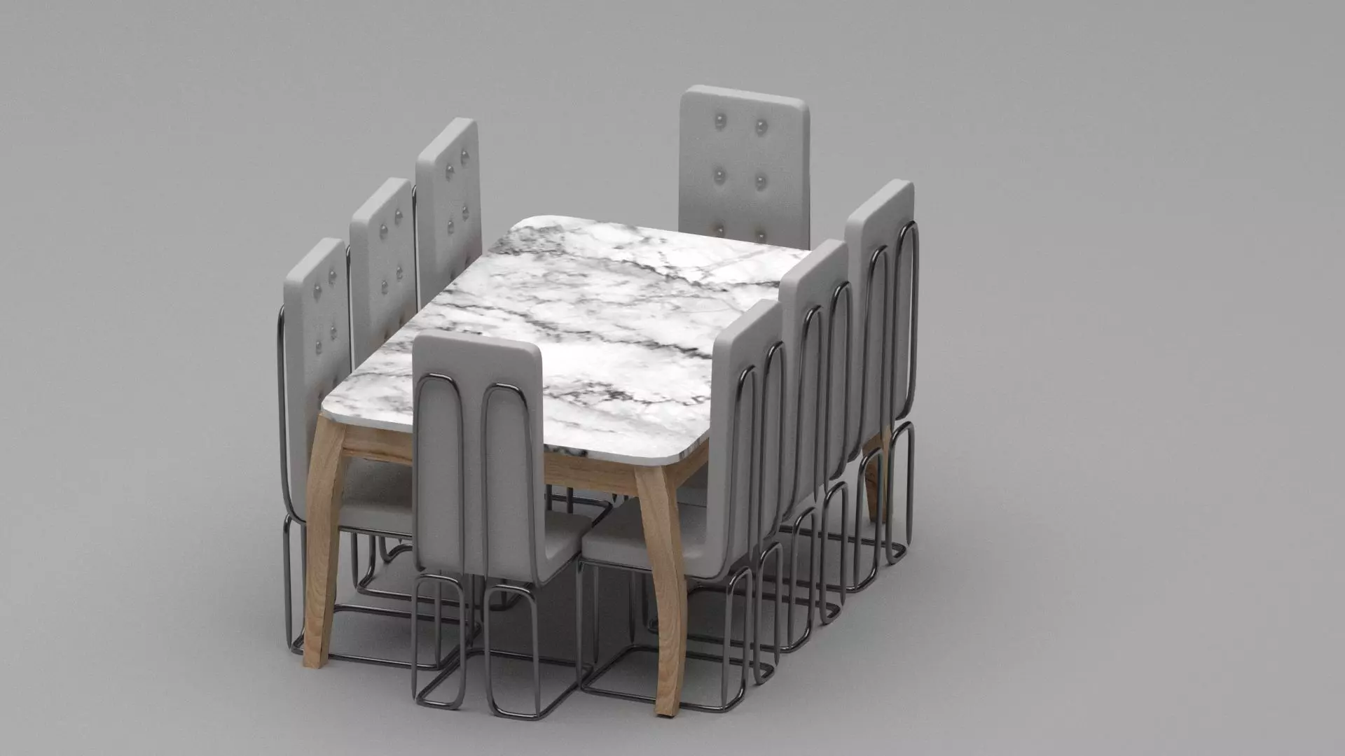 Modern Industrial Marble Dining Table Set with 8  Chairs 3D model_1