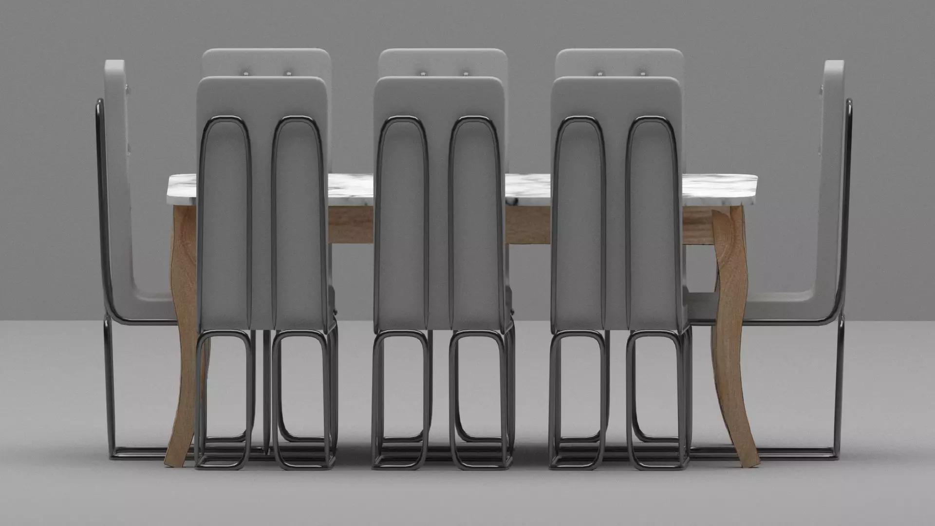 Modern Industrial Marble Dining Table Set with 8  Chairs 3D model_2