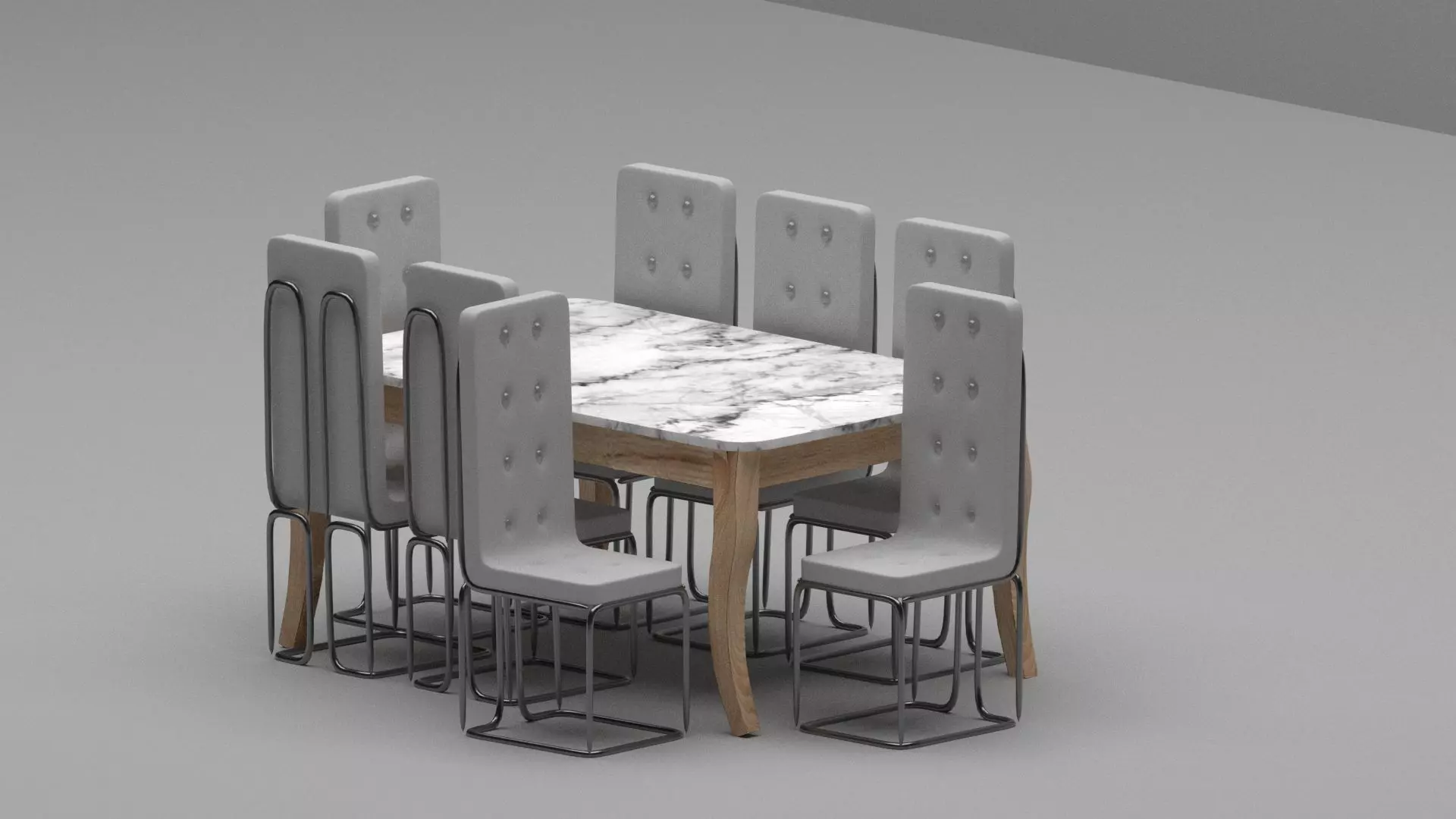 Modern Industrial Marble Dining Table Set with 8  Chairs 3D model_5