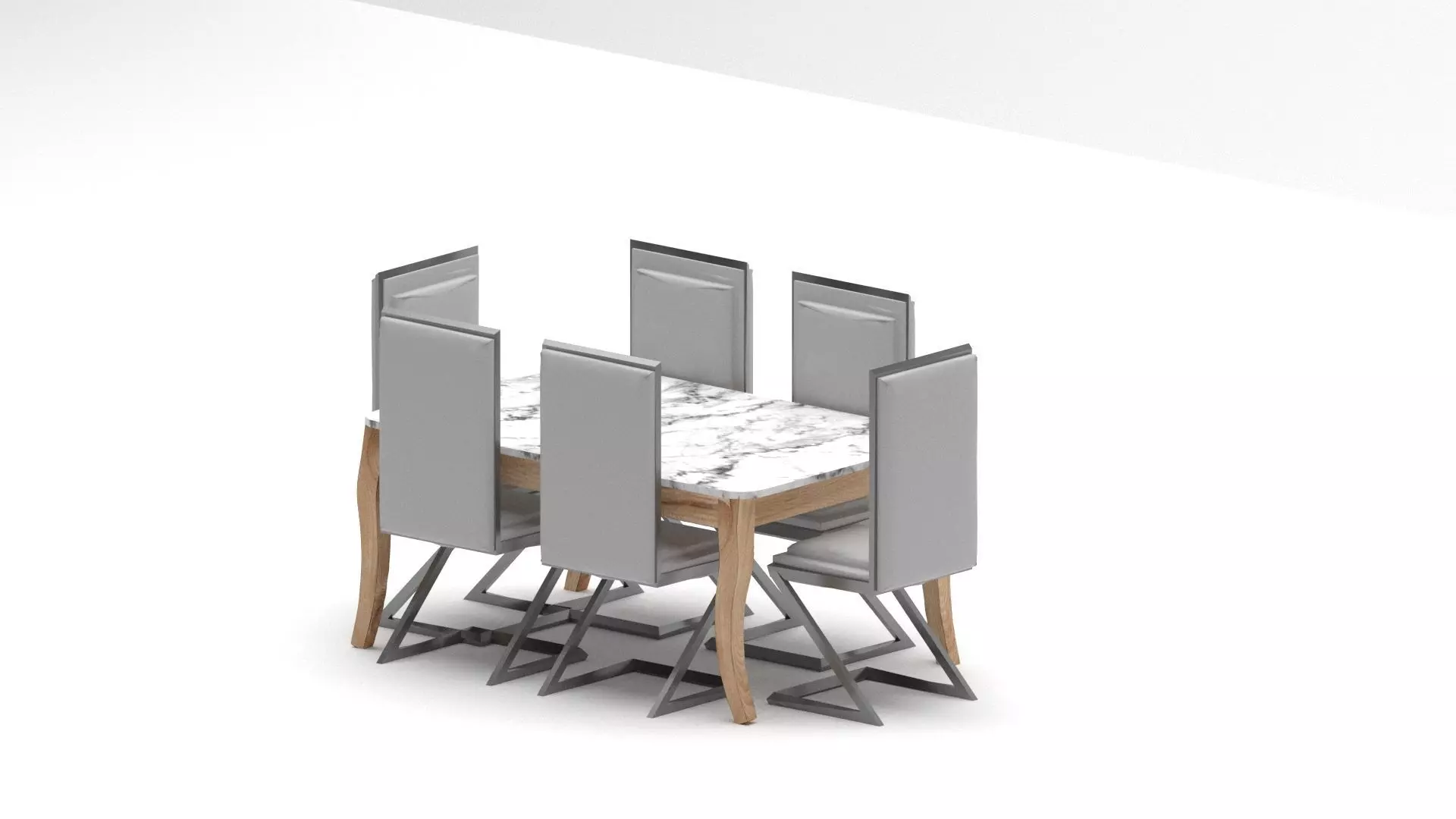 Contemporary Marble Dining Table Set with 6 Chairs Free 3D model