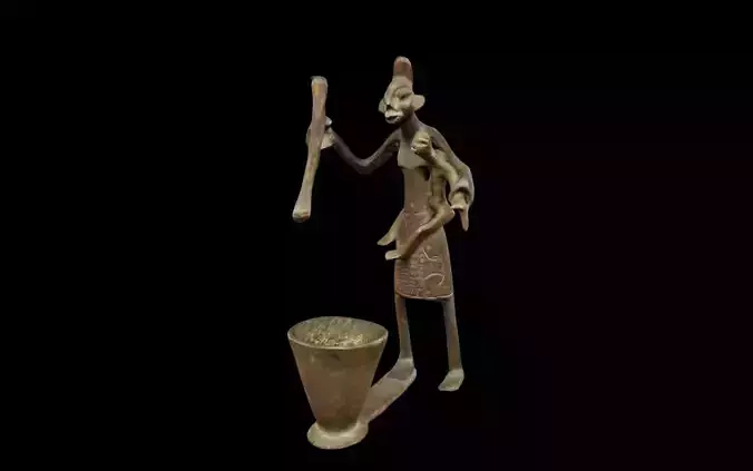 Gold Weight Figure Woman with Mortar Pestle and Child