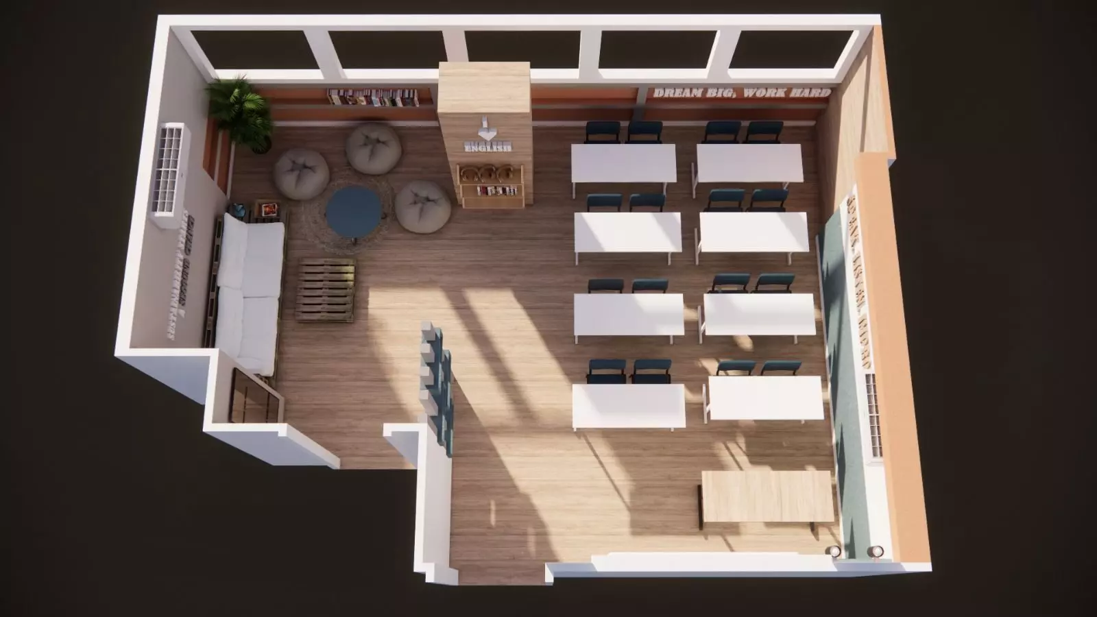 High quality 3D model of a modern English classroom Low-poly 3D model_1