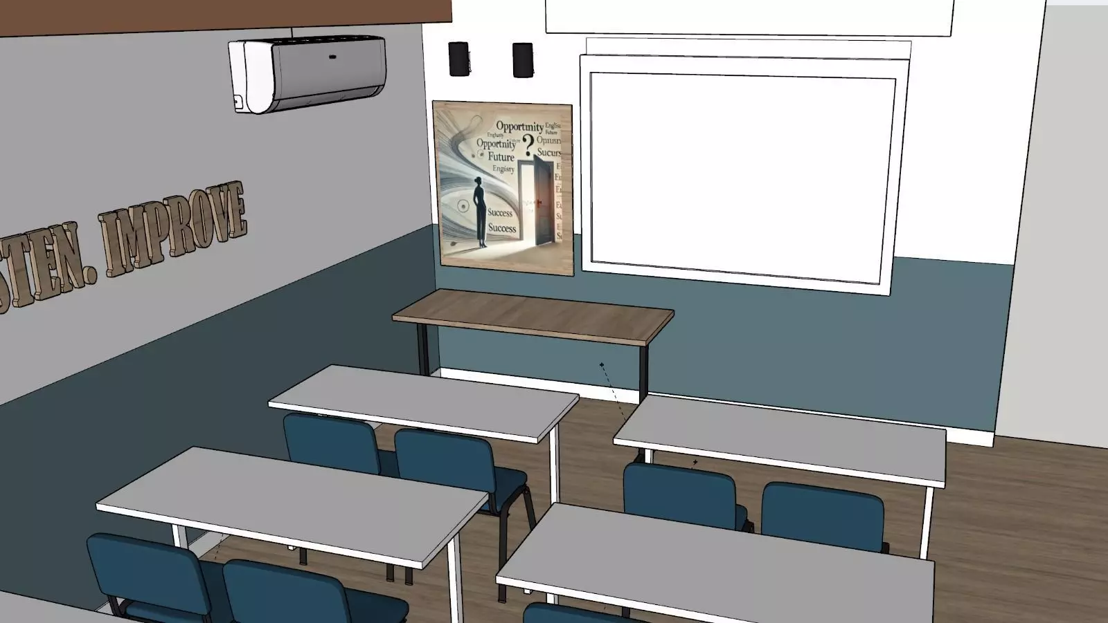 High quality 3D model of a modern English classroom Low-poly 3D model_10