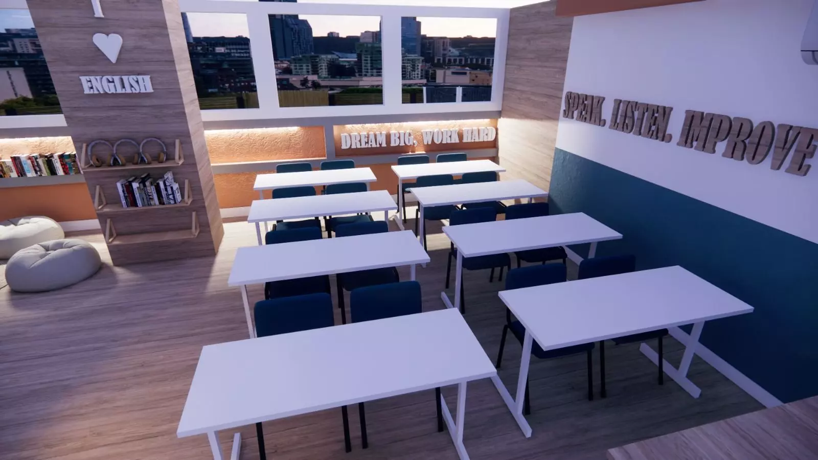High quality 3D model of a modern English classroom Low-poly 3D model_2