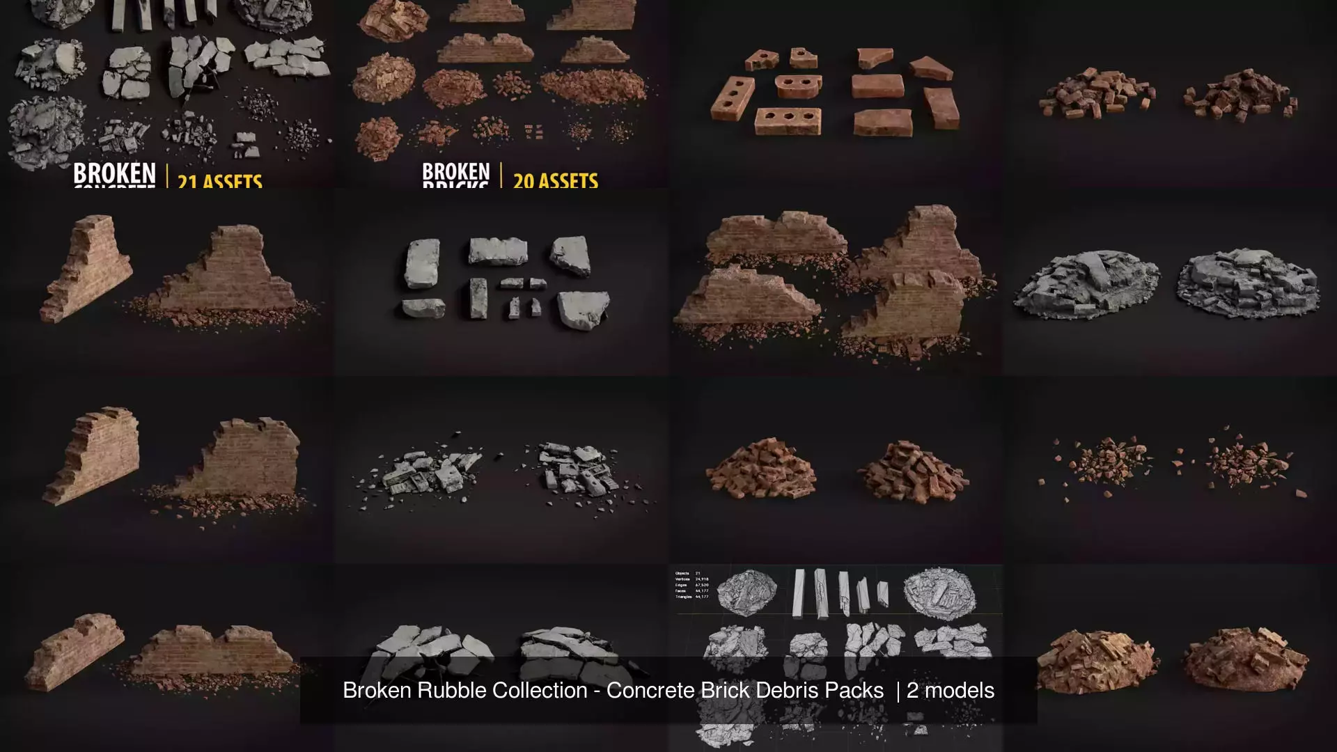 Broken Rubble Collection - Concrete Brick Debris Packs  _1